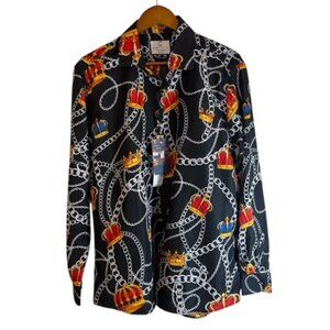 Suslo Couture Button Up Shirt Men’s XL All Over Print Crown Print Royalty